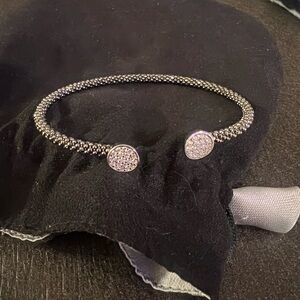 Bentelli Italy Sterling Silver Pavé Diamond Open Cuff Bracelet